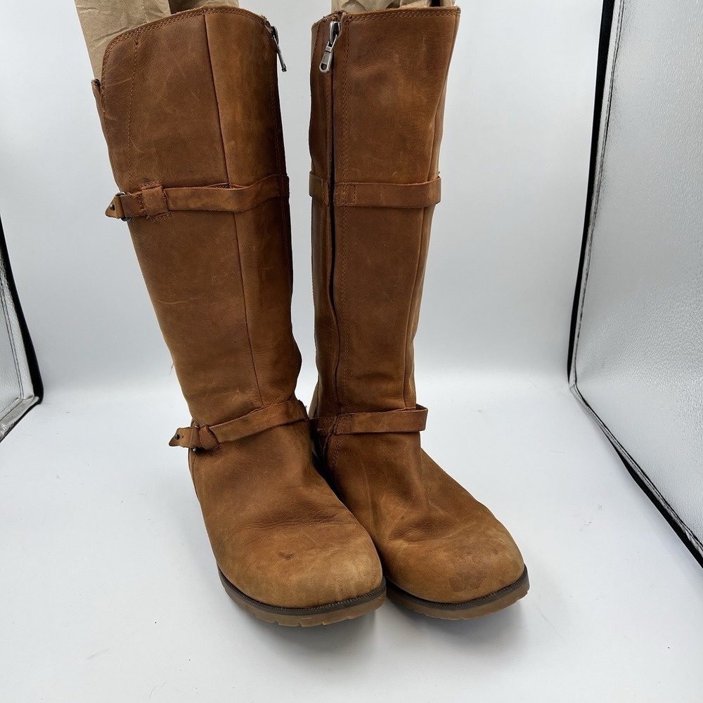 Teva De La Vina Tall Riding Boots Women's 9 Brown Leather Zip Waterproof 1003011